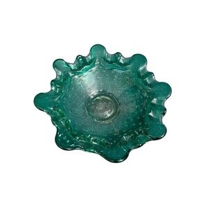 Vtg MCM Vintage Murano Bullicante Controlled Bubble Bowl Teal Green Mid Century